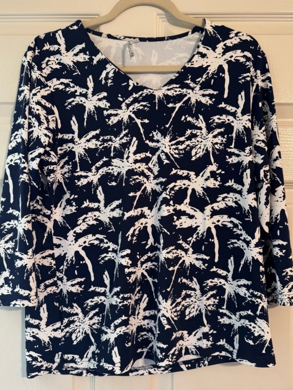 Lulu-B: Navy and White Palm Tree printed Top